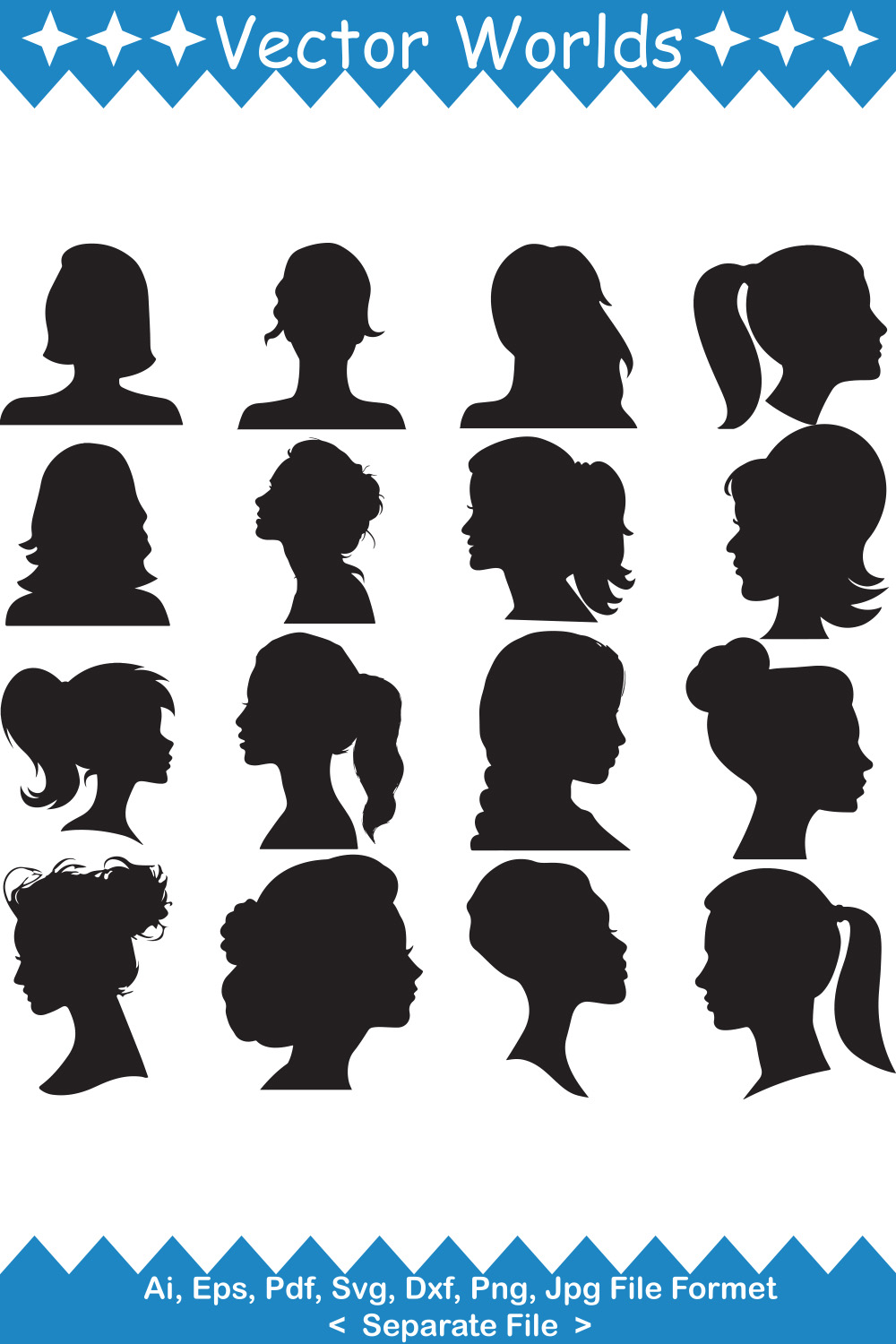 Woman Heads SVG Vector Design pinterest preview image.