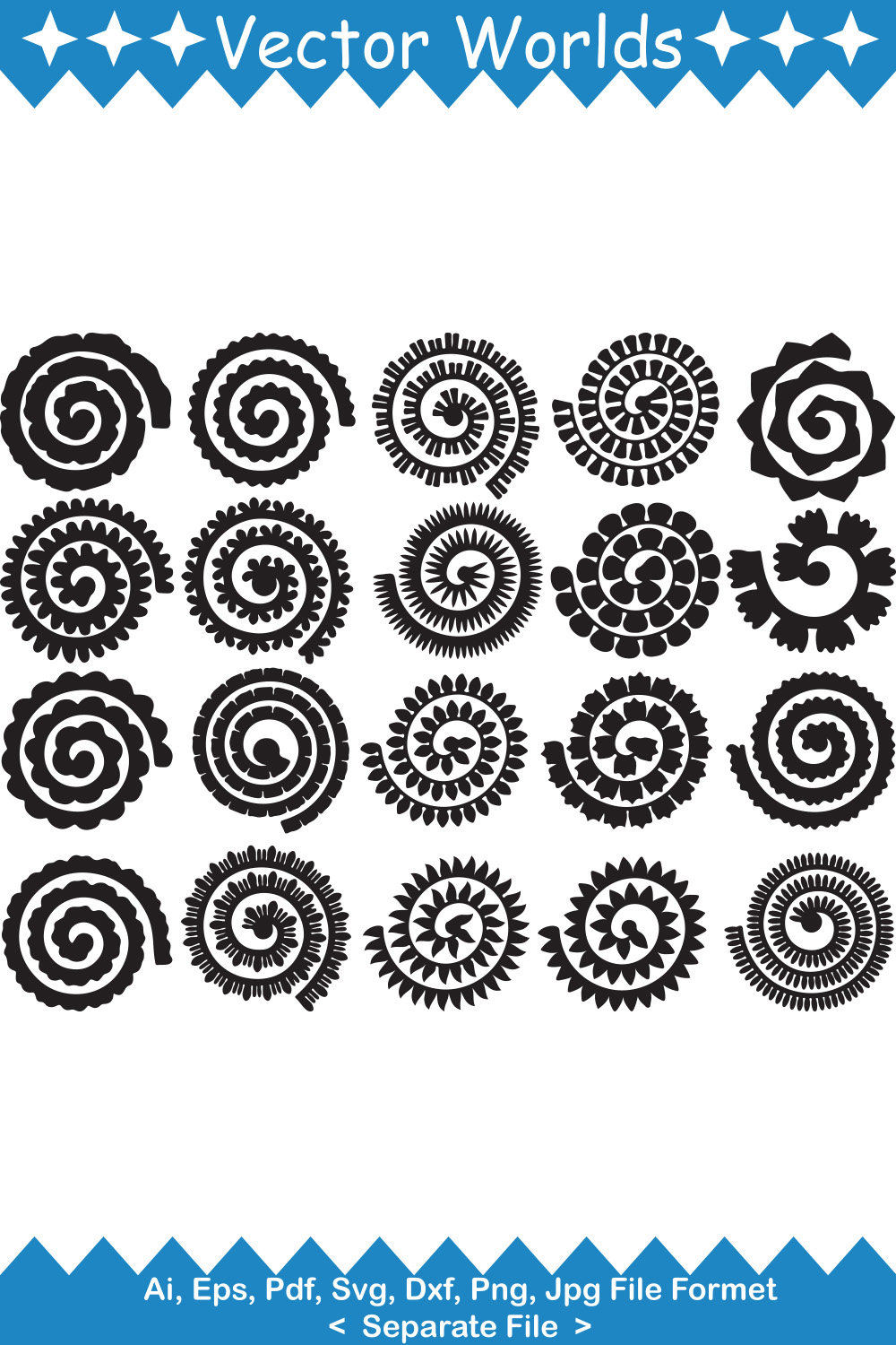 Rolled Flower SVG Vector Design pinterest preview image.