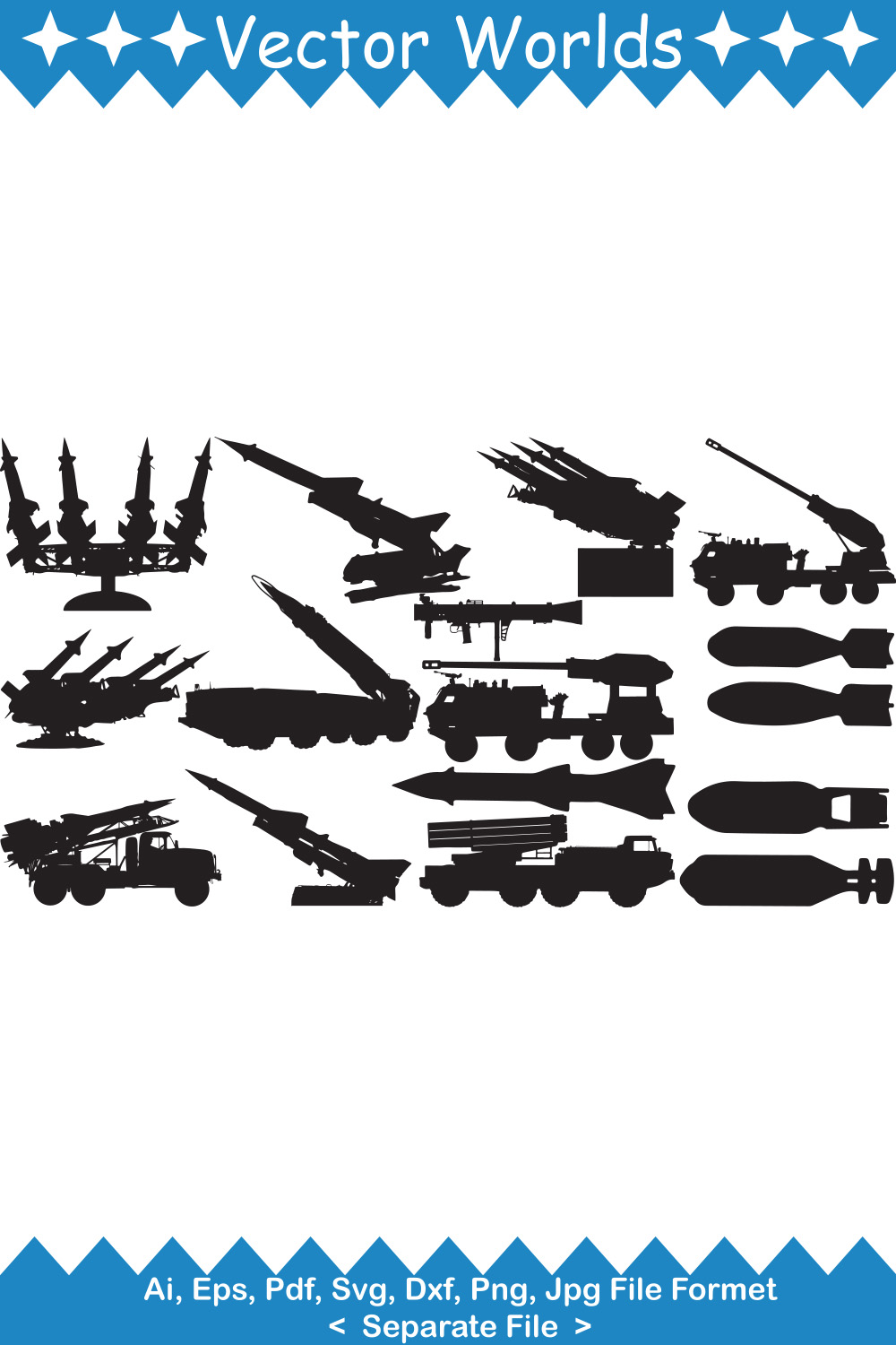 Rocket Launcher Missile SVG Vector Design pinterest preview image.