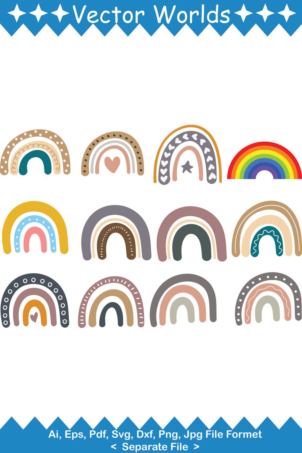 Rainbow SVG Vector Design pinterest preview image.