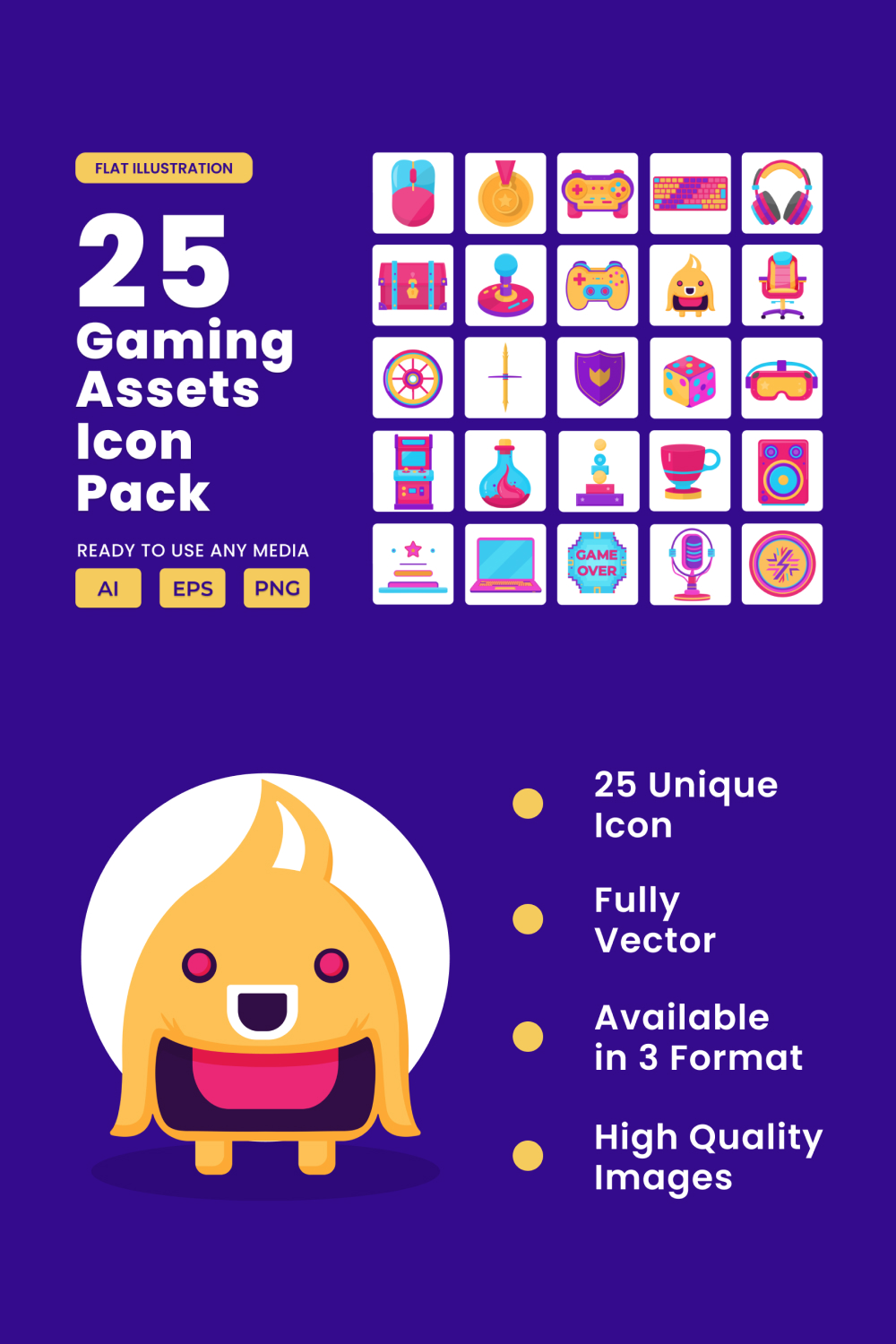Gaming Asset 2D Icon Illustration Set Vol 1 pinterest preview image.