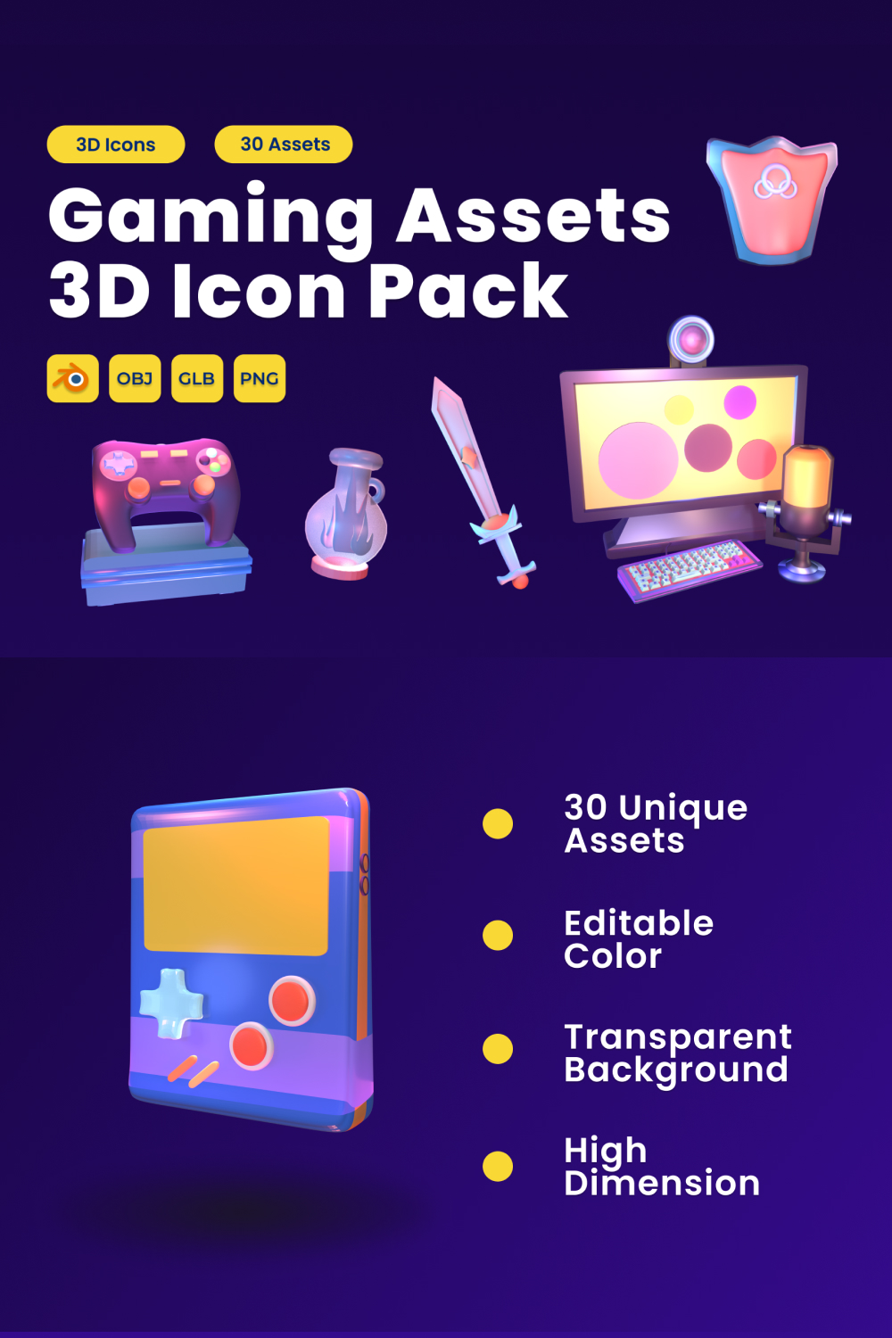 Gaming Asset 3D Icon Pack Vol 5 pinterest preview image.