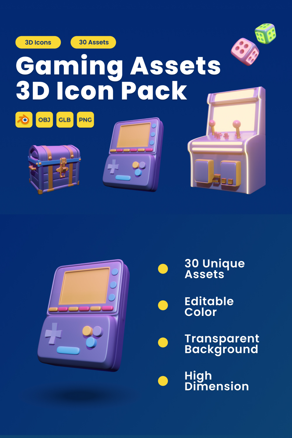 Gaming Asset 3D Icon Pack Vol 1 pinterest preview image.