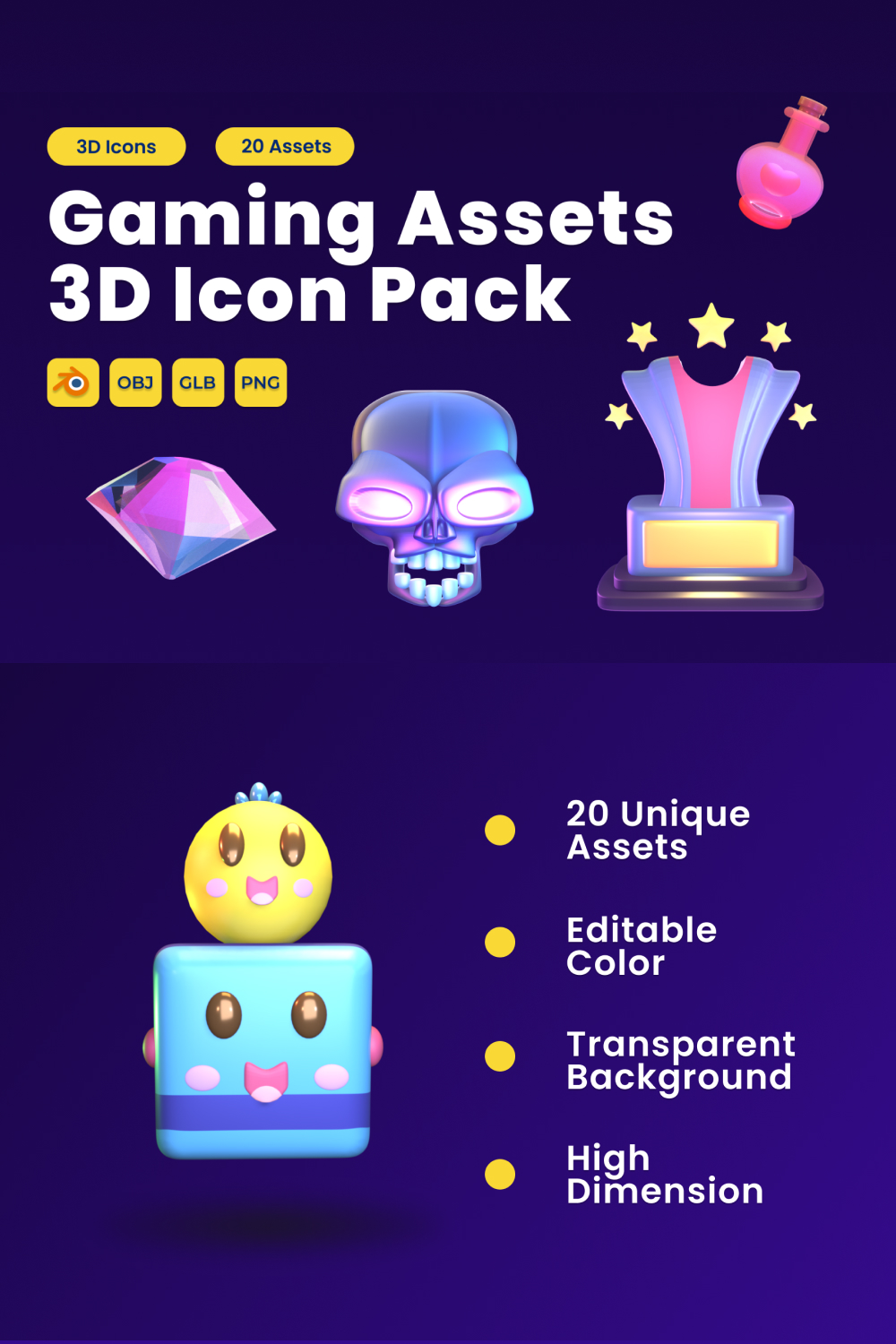 Gaming Asset 3D Icon Pack Vol 6 pinterest preview image.