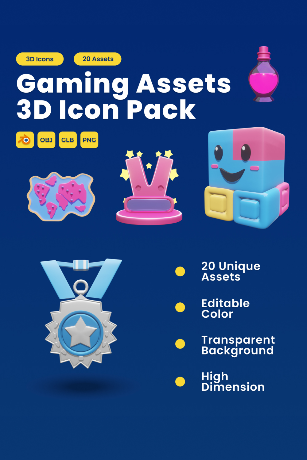 Gaming Asset 3D Icon Pack Vol 2 pinterest preview image.