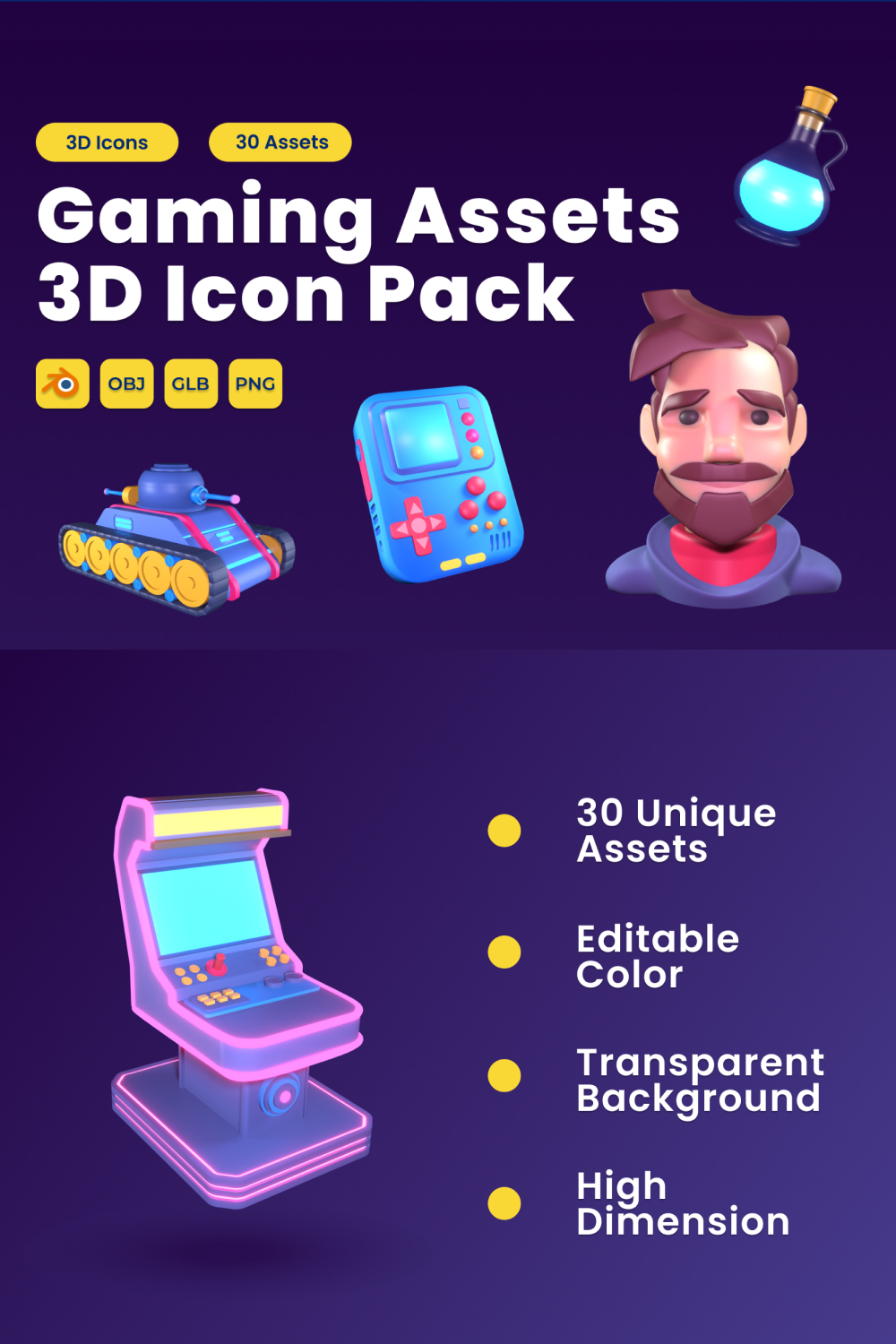 Gaming Asset 3D Icon Pack Vol 3 pinterest preview image.