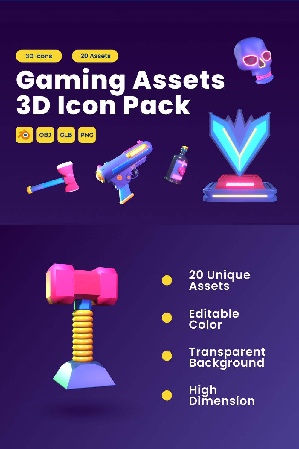 Gaming Asset 3D Icon Pack Vol 4 pinterest preview image.