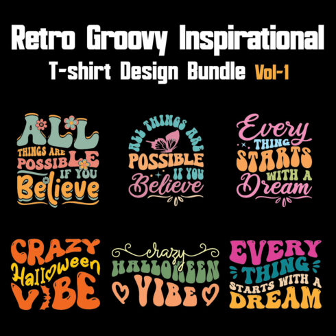 Retro Groovy Inspirational T-shirt Design Bundle Vol-1 cover image.