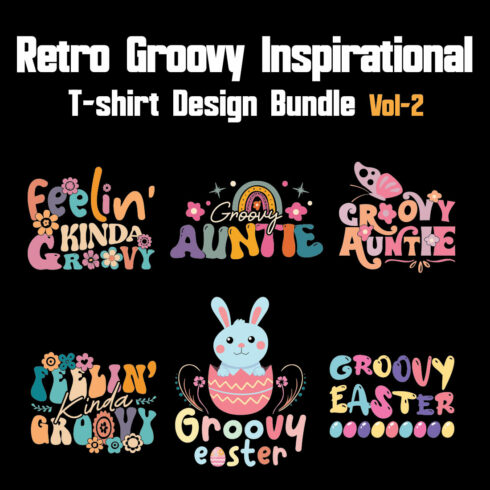 Retro Groovy Inspirational T-shirt Design Bundle Vol-2 cover image.