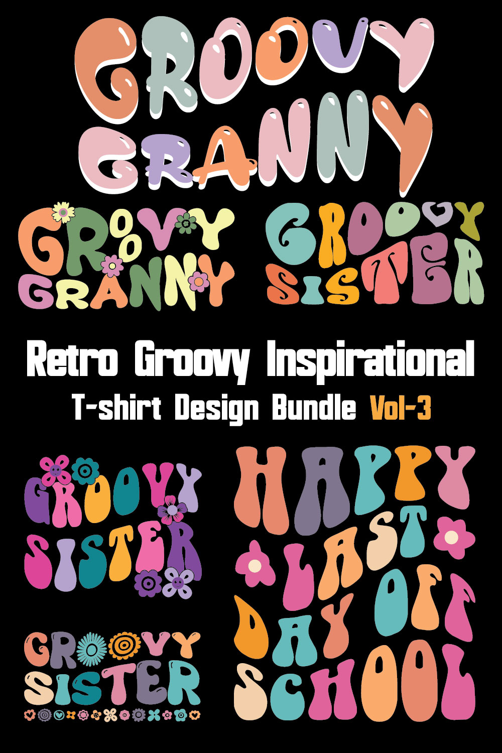Retro Groovy Inspirational T-shirt Design Bundle Vol-3 pinterest preview image.