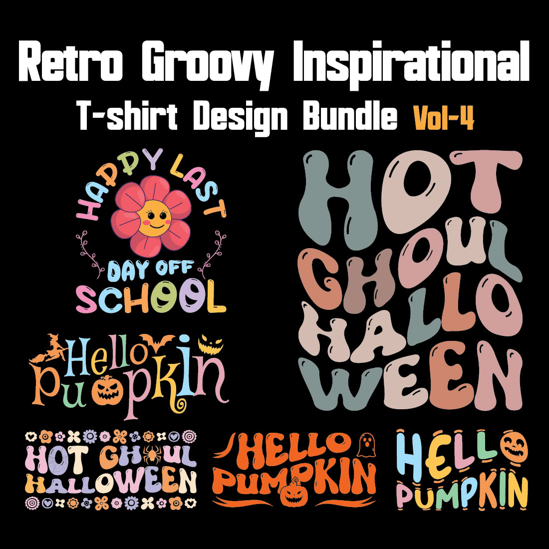 Retro Groovy Inspirational T-shirt Design Bundle Vol-4 cover image.