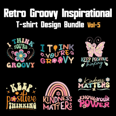 Retro Groovy Inspirational T-shirt Design Bundle Vol-5 cover image.