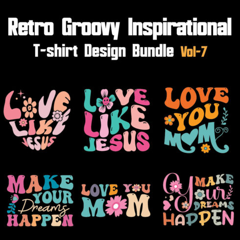 Retro Groovy Inspirational T-shirt Design Bundle Vol-7 cover image.