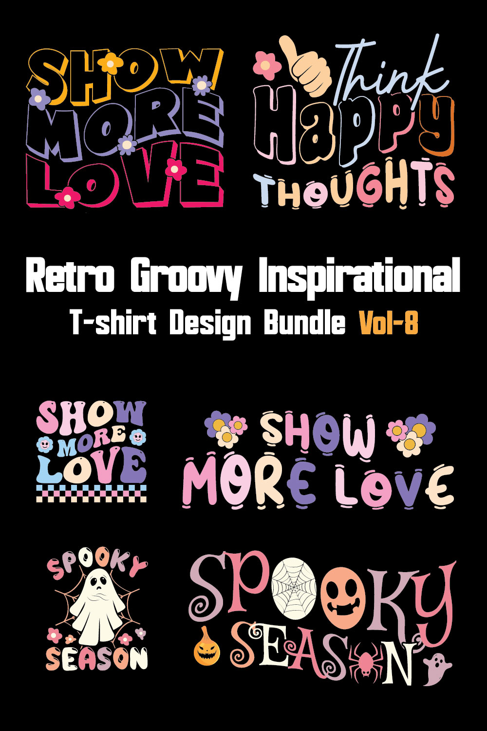 Retro Groovy Inspirational T-shirt Design Bundle Vol-8 pinterest preview image.