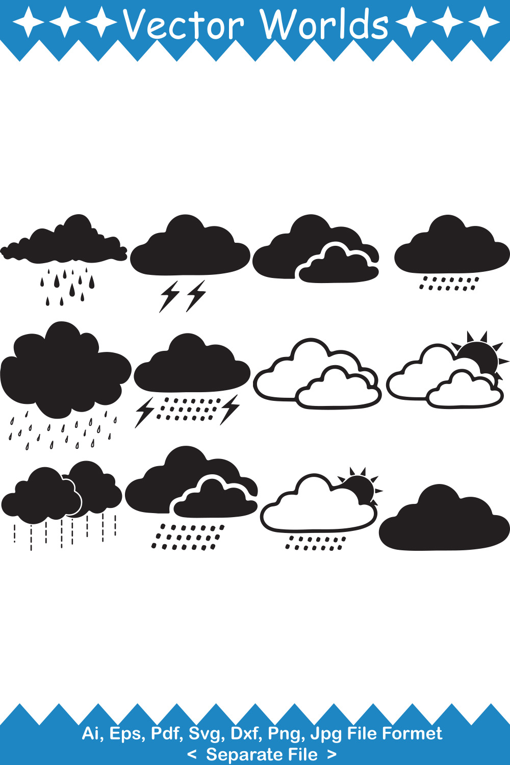 Rainy Cloud Sky SVG Vector Design pinterest preview image.