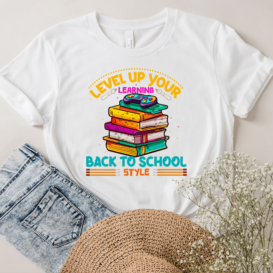 Back to school T shirt design bundle preview image.