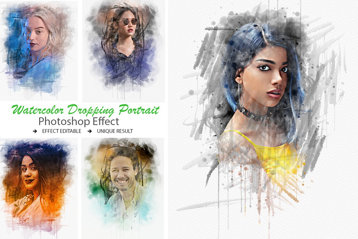 watercolor dropping portrait photo effect 270