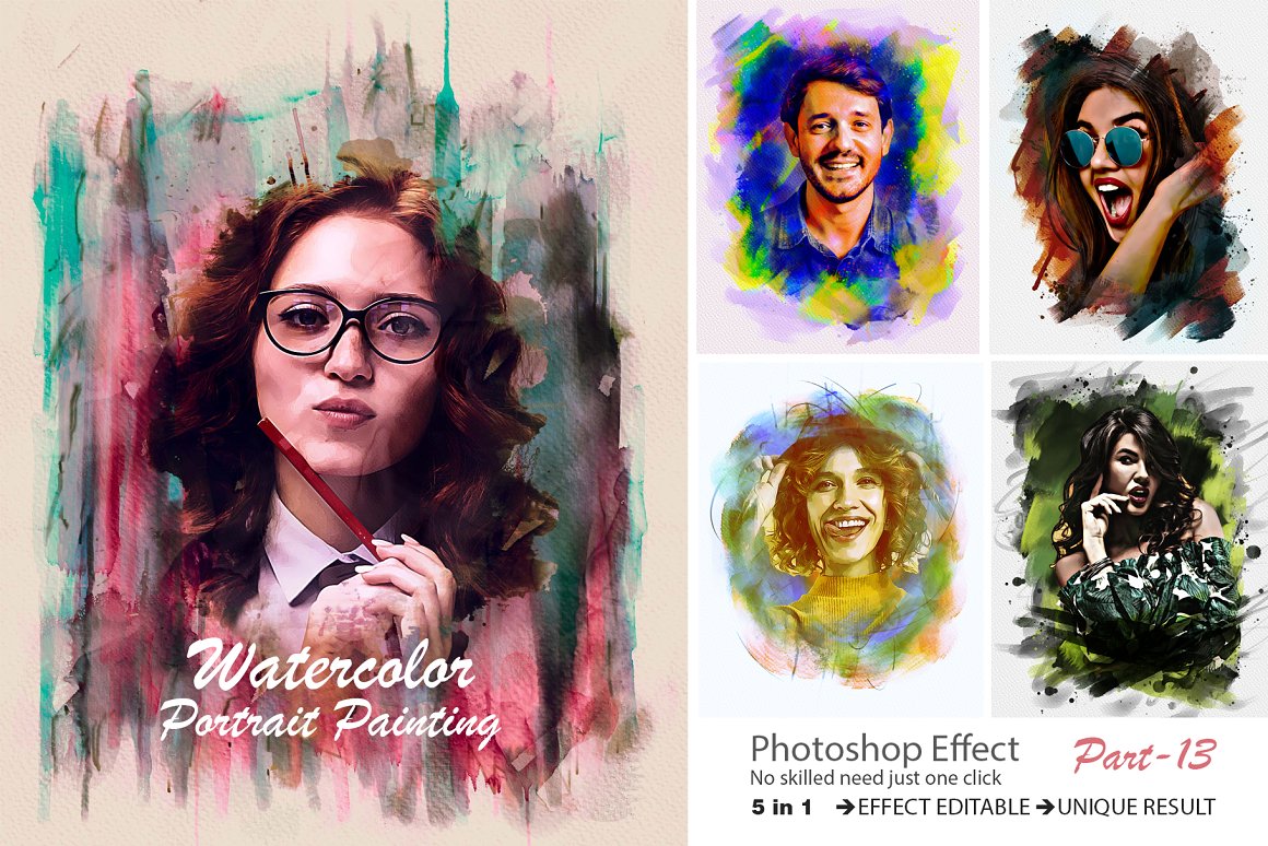 watercolor portrait painting photo effect 670