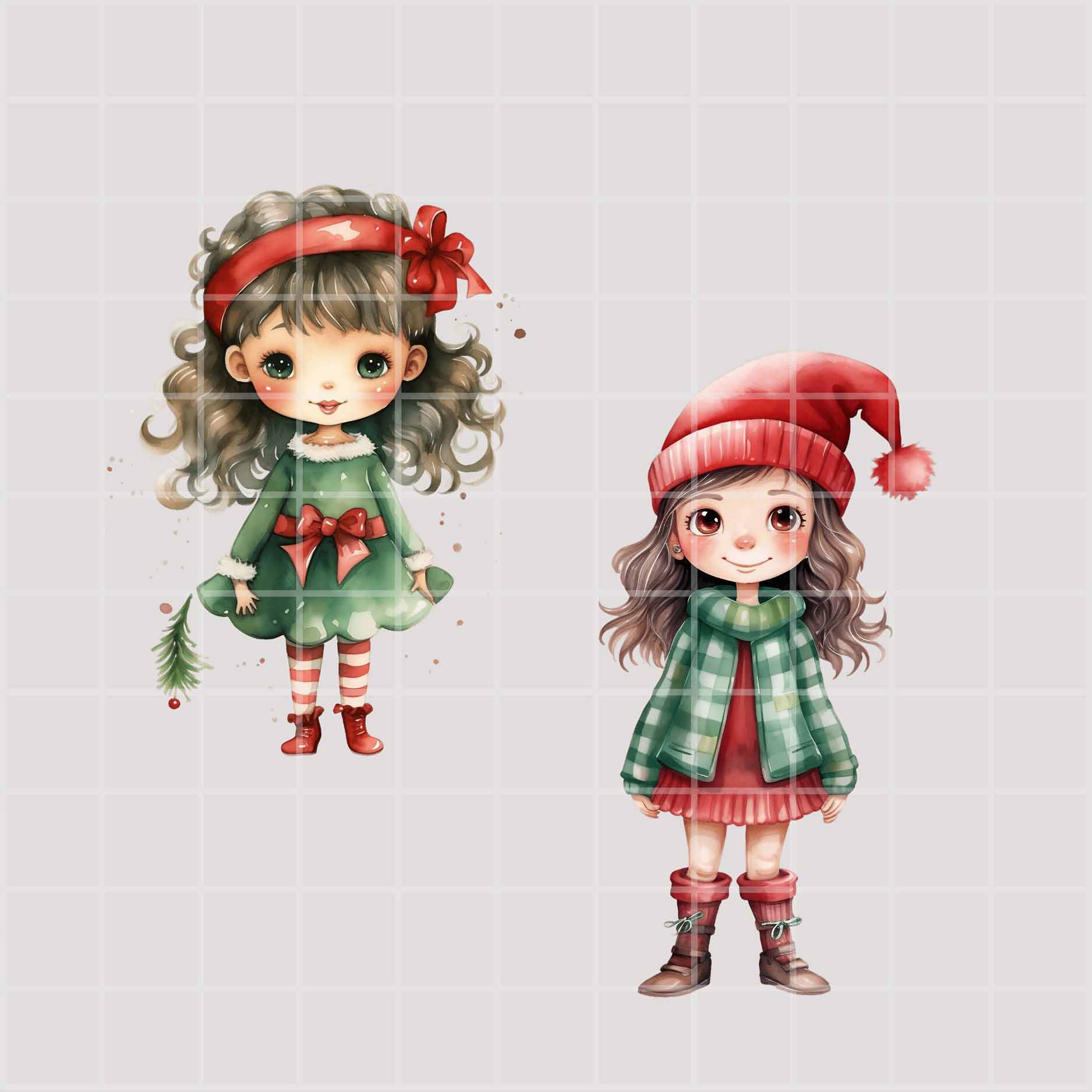 10 Watercolor Holly Jolly cute girl clipart, Christmas Decor Clipart in PNG, Paper craft, print preview image.