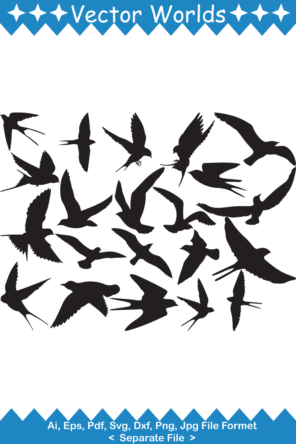 Swallow Birds SVG Vector Design pinterest preview image.