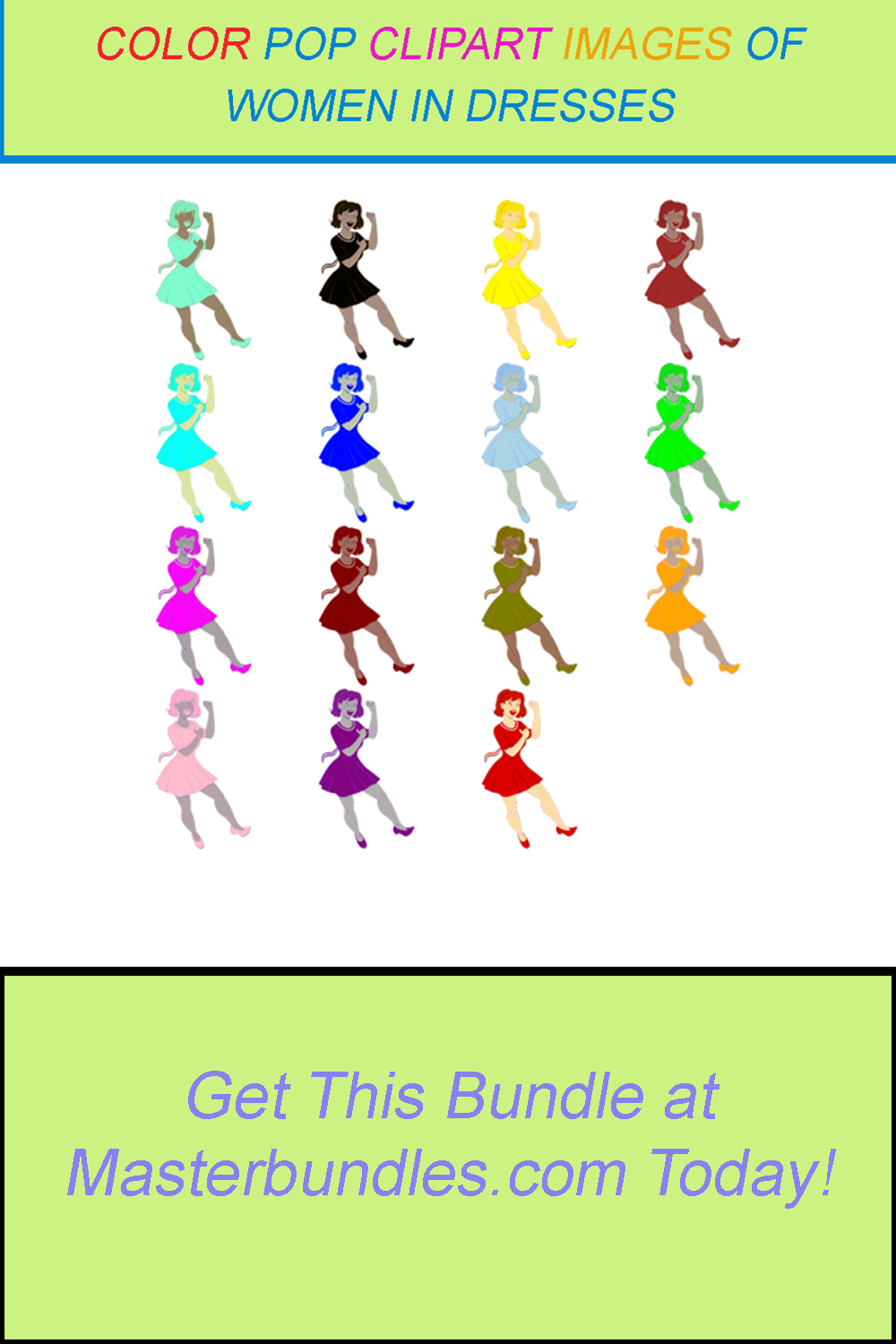 15 COLOR POP CLIPART IMAGES OF WOMEN IN DRESSES pinterest preview image.