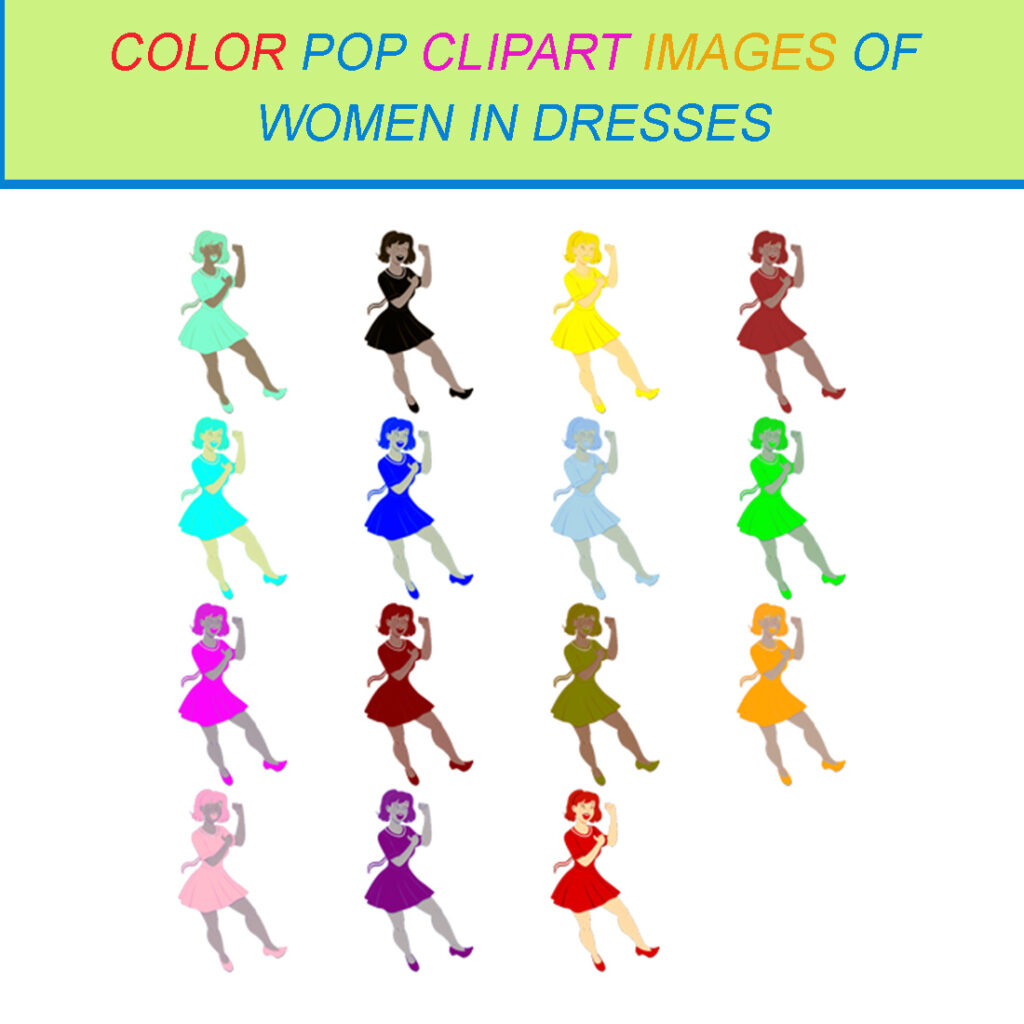 15 COLOR POP CLIPART IMAGES OF WOMEN IN DRESSES MasterBundles 15 color pop clipart images of women in dresses masterbundles