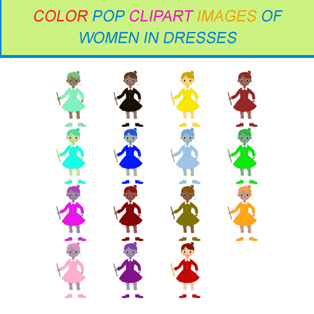 15 COLOR POP CLIPART IMAGES OF WOMEN IN DRESSES cover image.