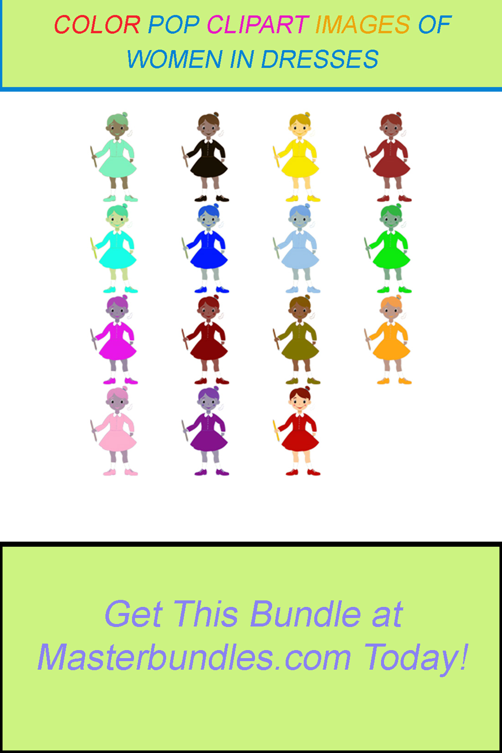 15 COLOR POP CLIPART IMAGES OF WOMEN IN DRESSES pinterest preview image.