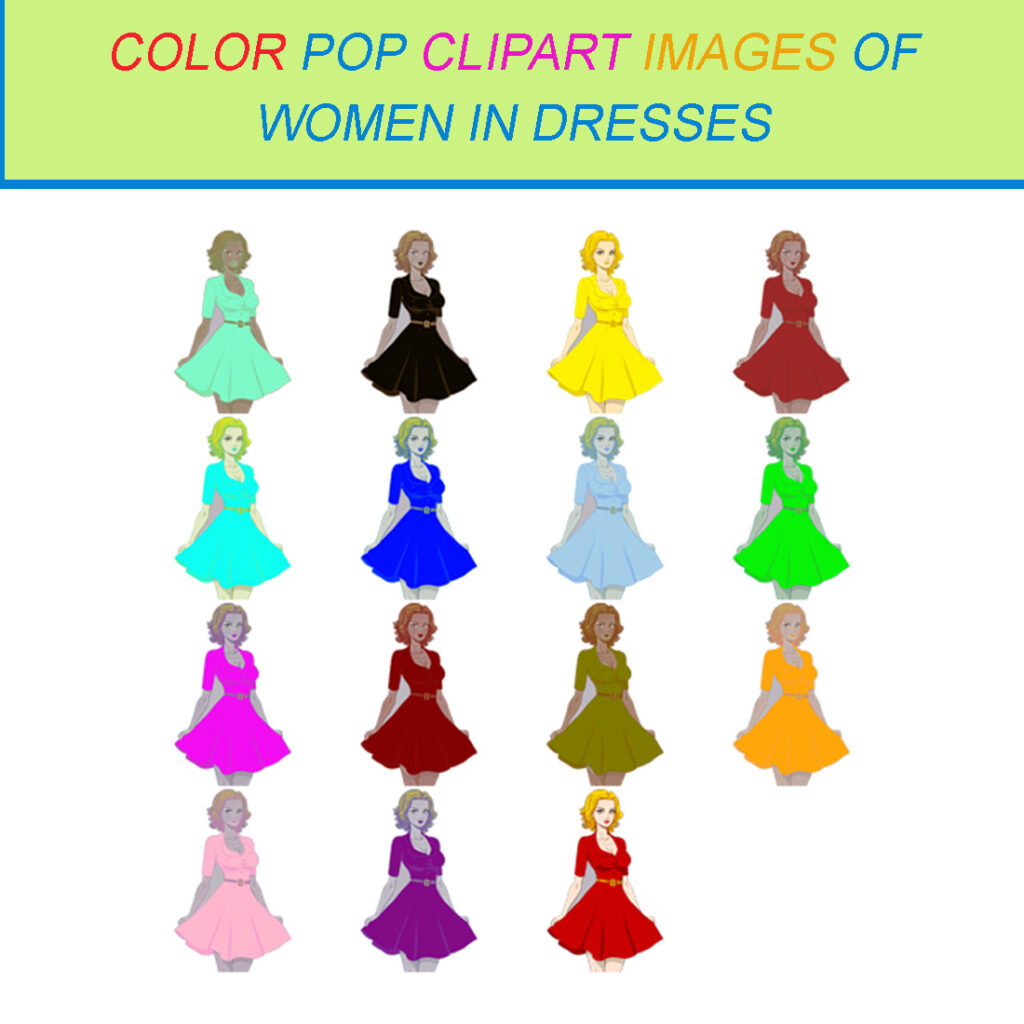15 COLOR POP CLIPART IMAGES OF WOMEN IN DRESSES MasterBundles 15 color pop clipart images of women in dresses masterbundles