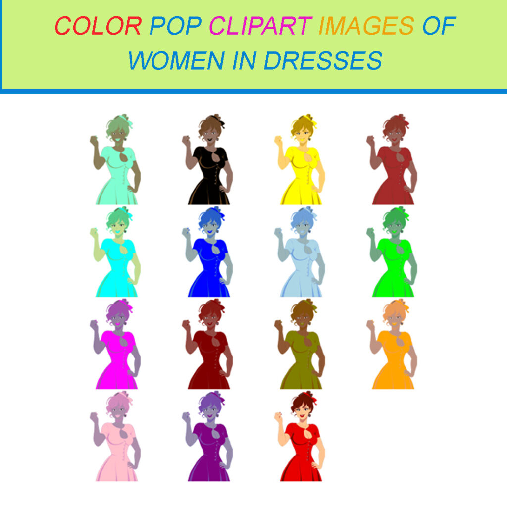 15 COLOR POP CLIPART IMAGES OF WOMEN IN DRESSES MasterBundles 15 color pop clipart images of women in dresses masterbundles