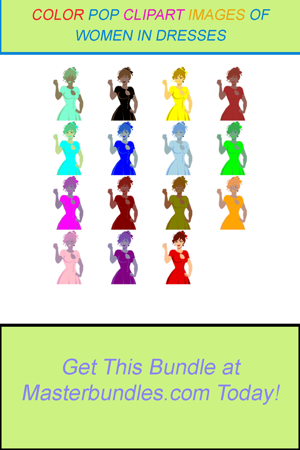 15 COLOR POP CLIPART IMAGES OF WOMEN IN DRESSES pinterest preview image.