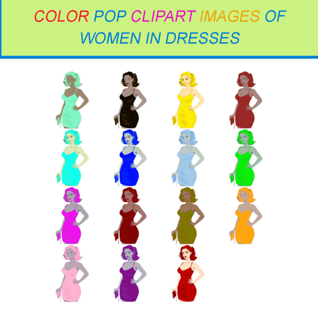 15 COLOR POP CLIPART IMAGES OF WOMEN IN DRESSES MasterBundles 15 color pop clipart images of women in dresses masterbundles