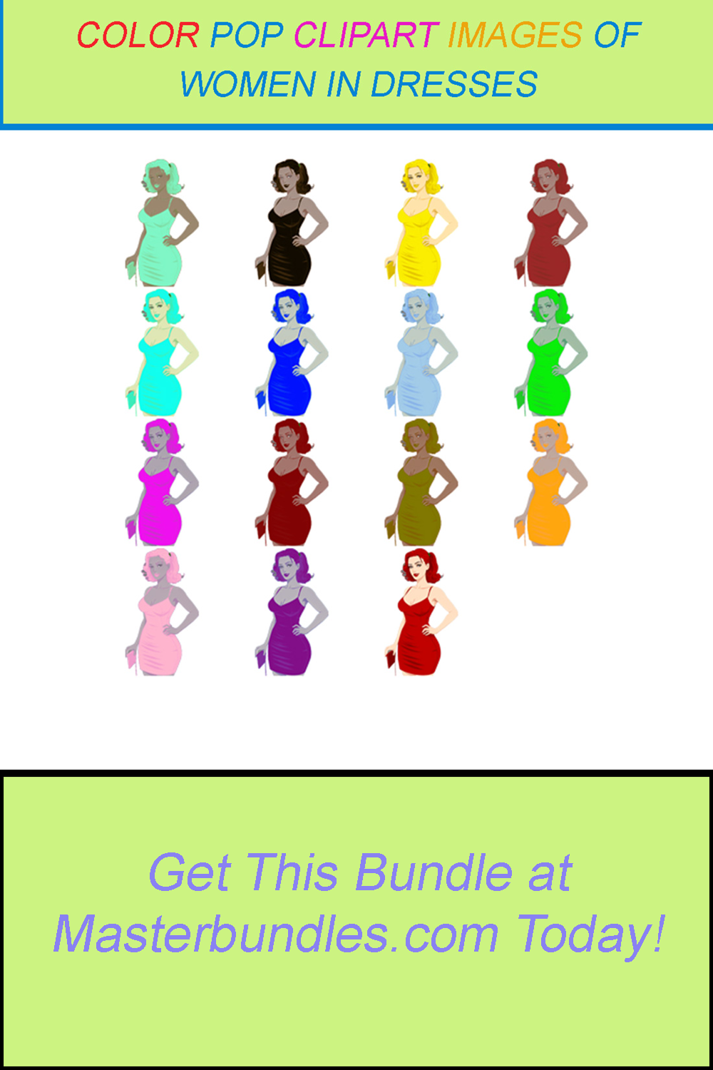 15 COLOR POP CLIPART IMAGES OF WOMEN IN DRESSES pinterest preview image.