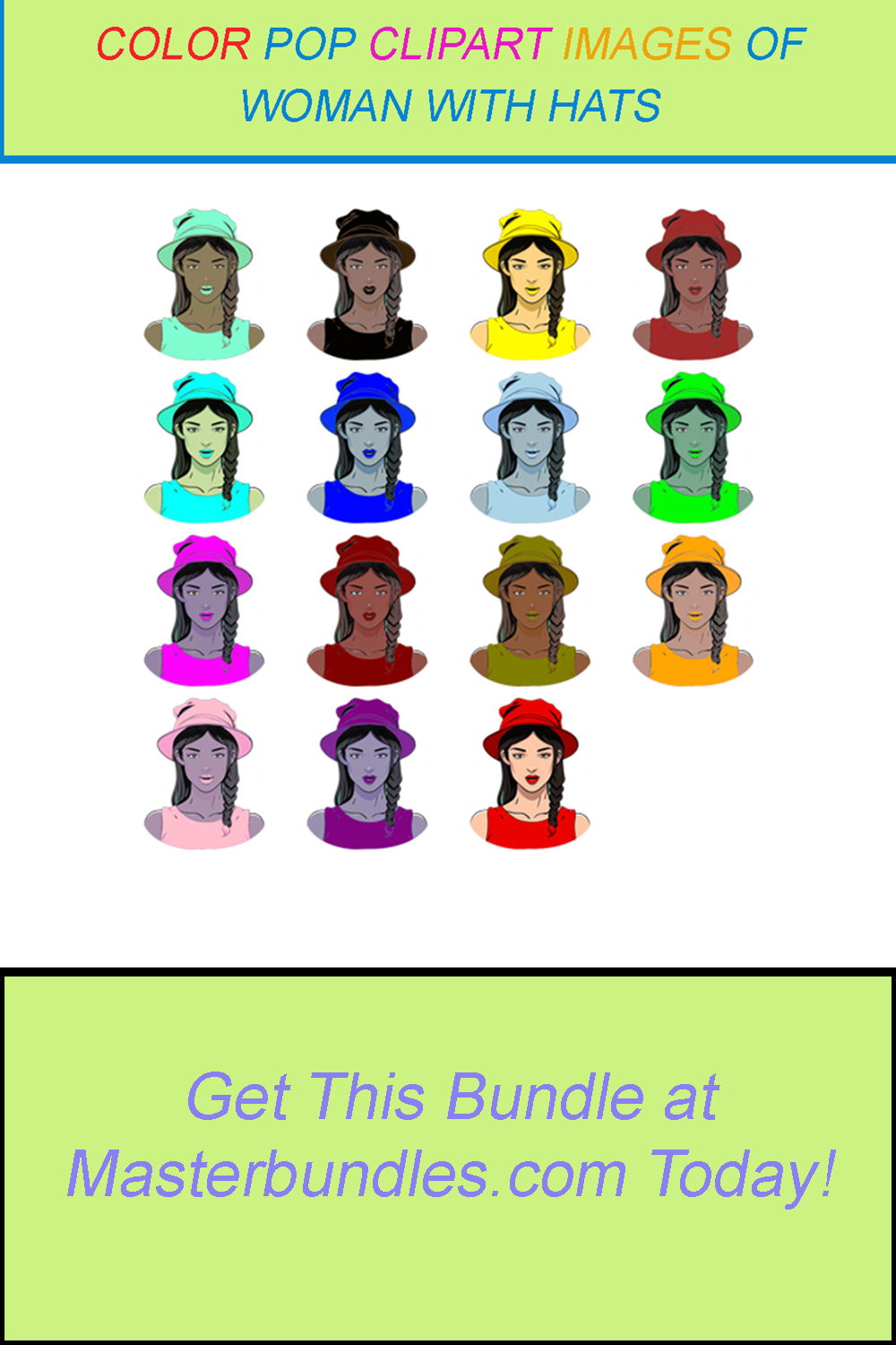 15 COLOR POP CLIPART IMAGES OF WOMAN WITH HATS pinterest preview image.