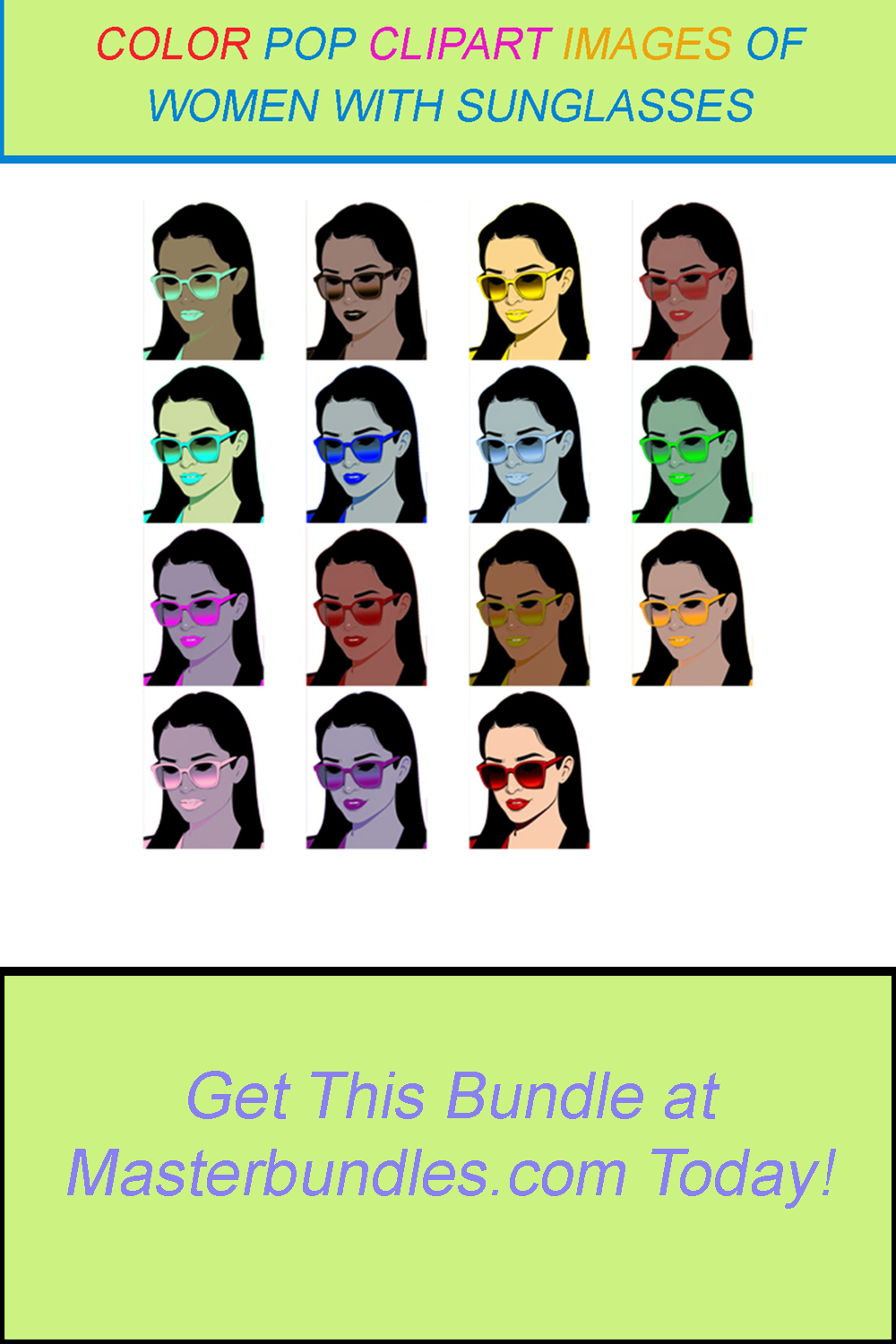 15 COLOR POP CLIPART IMAGES OF WOMEN WITH SUNGLASSES pinterest preview image.