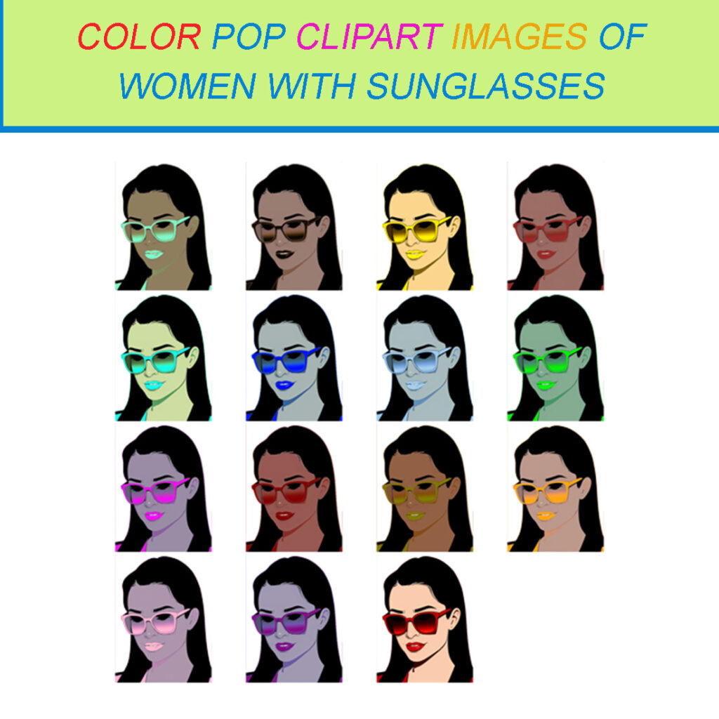 15 COLOR POP CLIPART IMAGES OF WOMEN WITH SUNGLASSES MasterBundles 15 color pop clipart images of women with sunglasses masterbundles