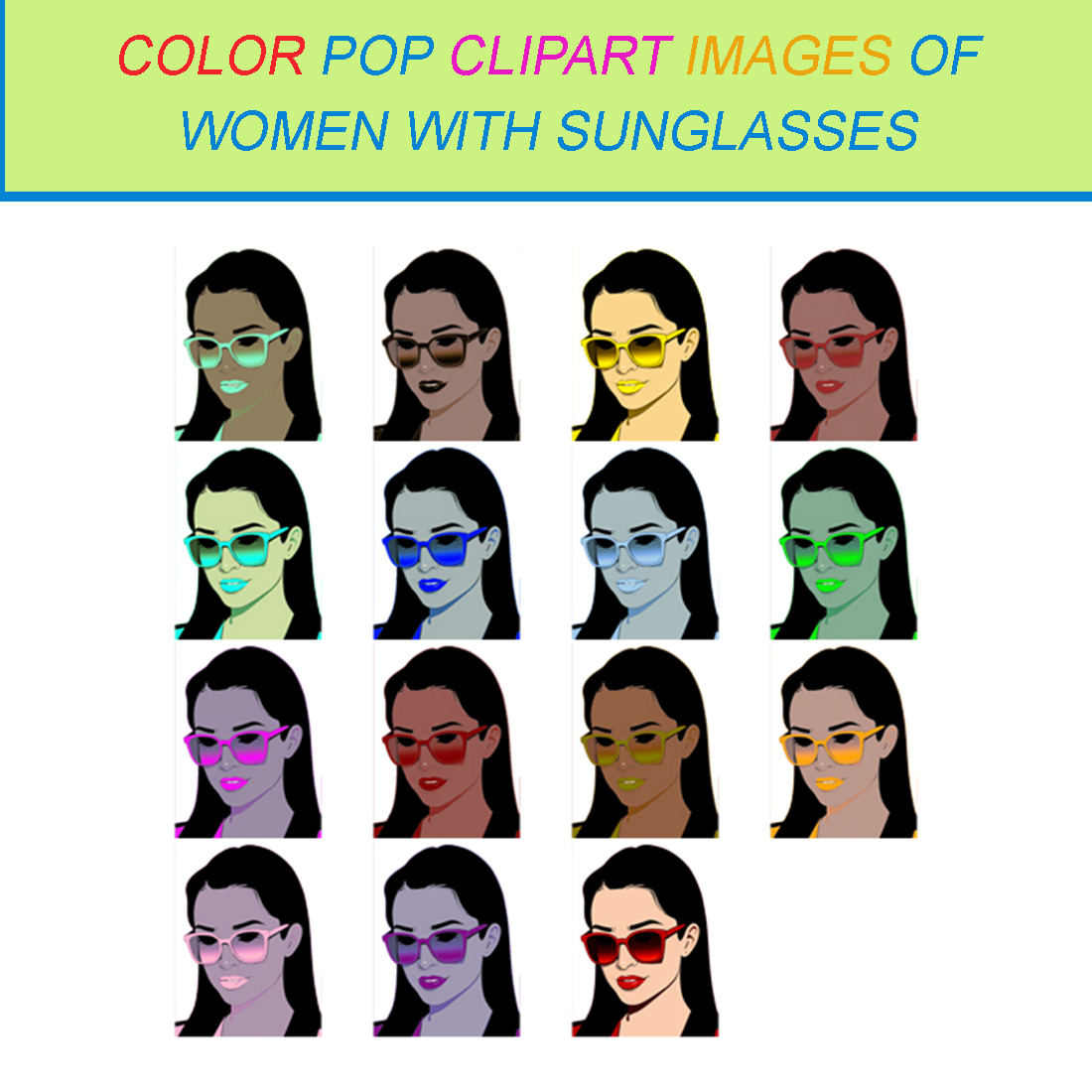 15 COLOR POP CLIPART IMAGES OF WOMEN WITH SUNGLASSES cover image.