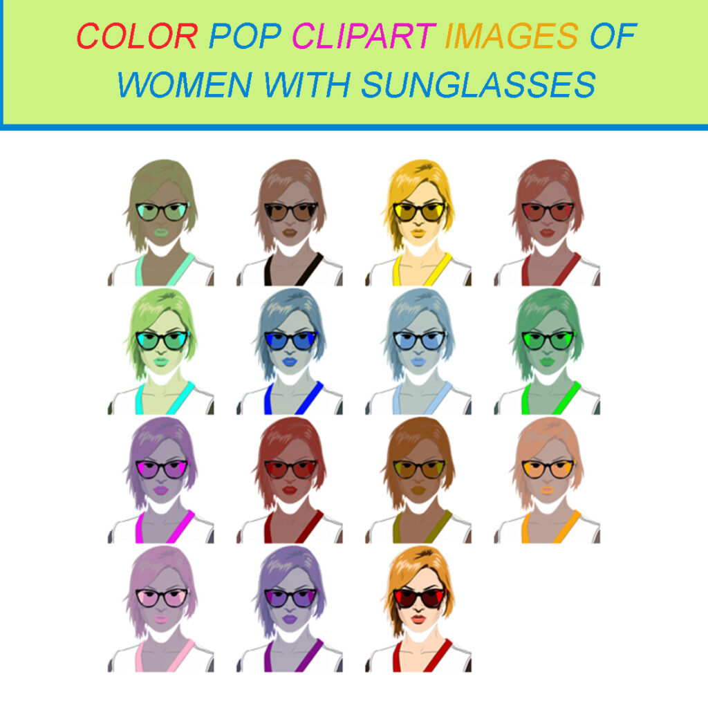 15 COLOR POP CLIPART IMAGES OF WOMEN WITH SUNGLASSES MasterBundles 15 color pop clipart images of women with sunglasses masterbundles
