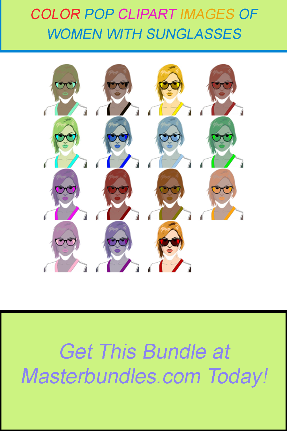 15 COLOR POP CLIPART IMAGES OF WOMEN WITH SUNGLASSES pinterest preview image.