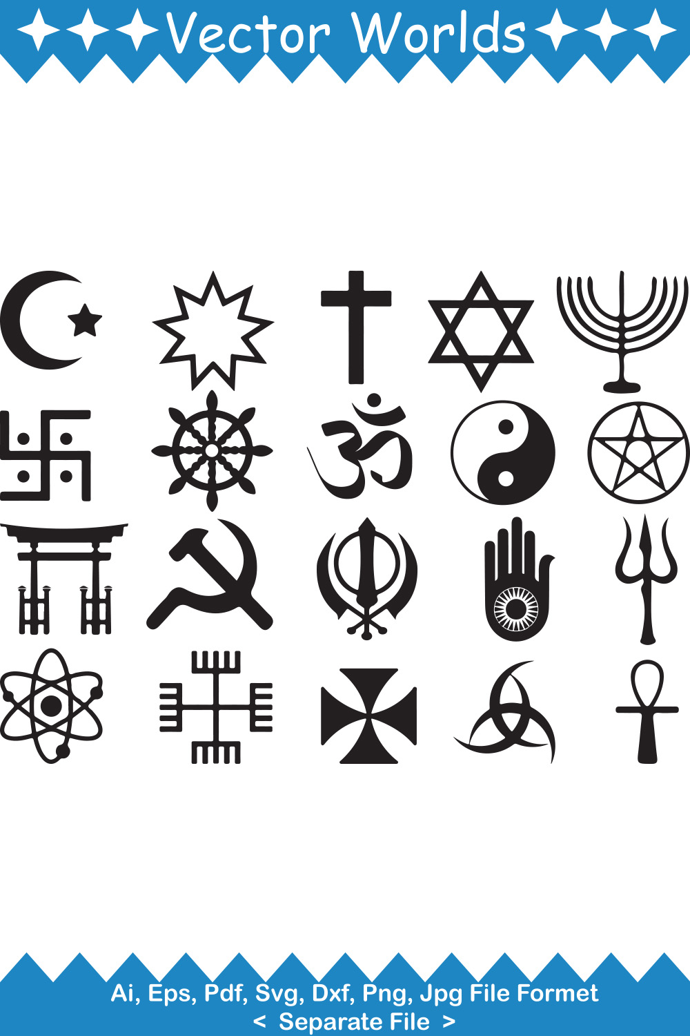 World Religions Symbols SVG Vector Design pinterest preview image.