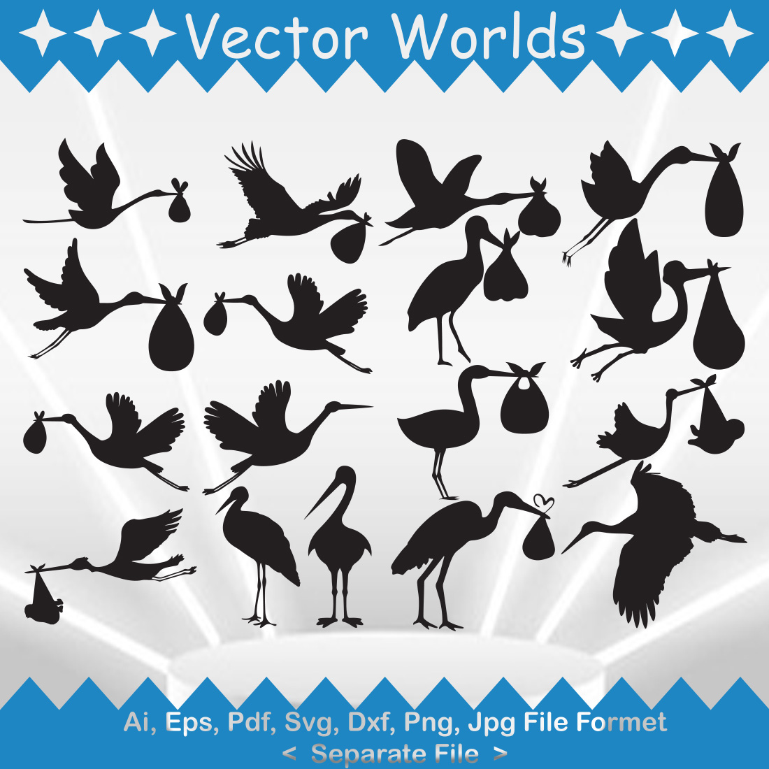 Stork Baby Shower SVG Vector Design preview image.