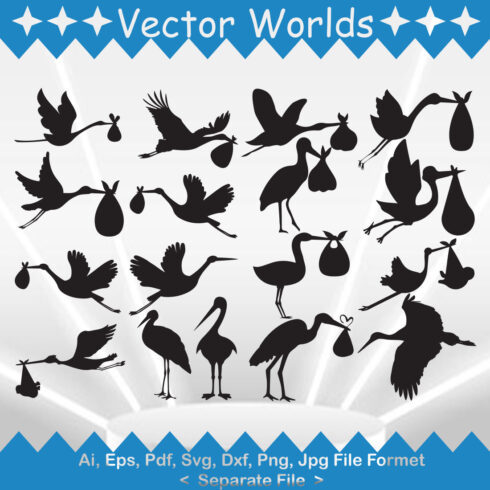 Stork Baby Shower SVG Vector Design cover image.