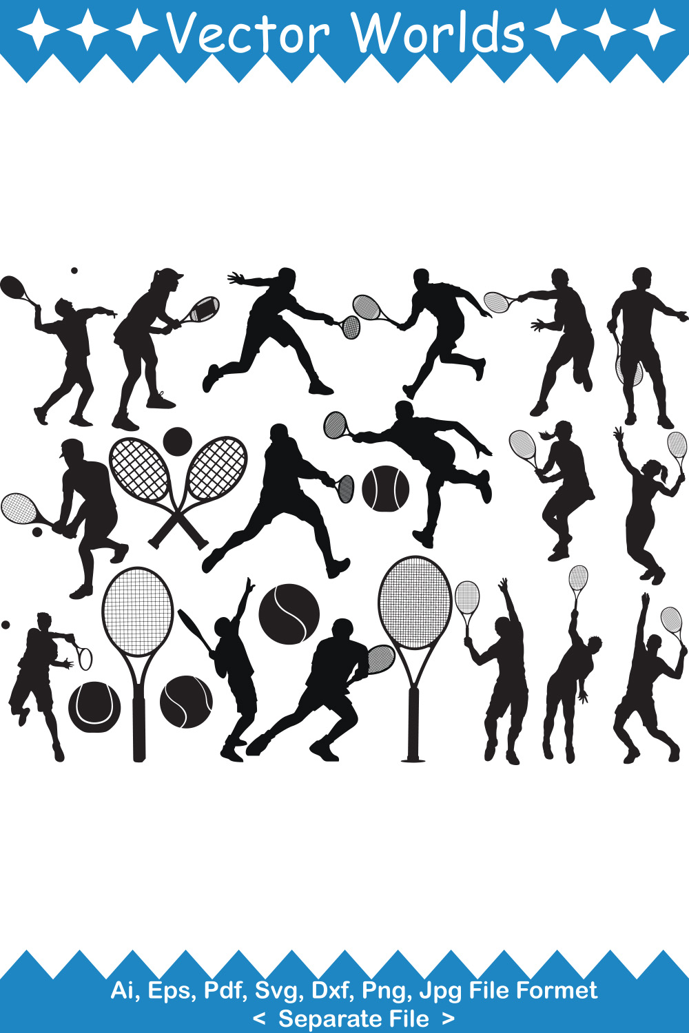 Tennis Player SVG Vector Design pinterest preview image.