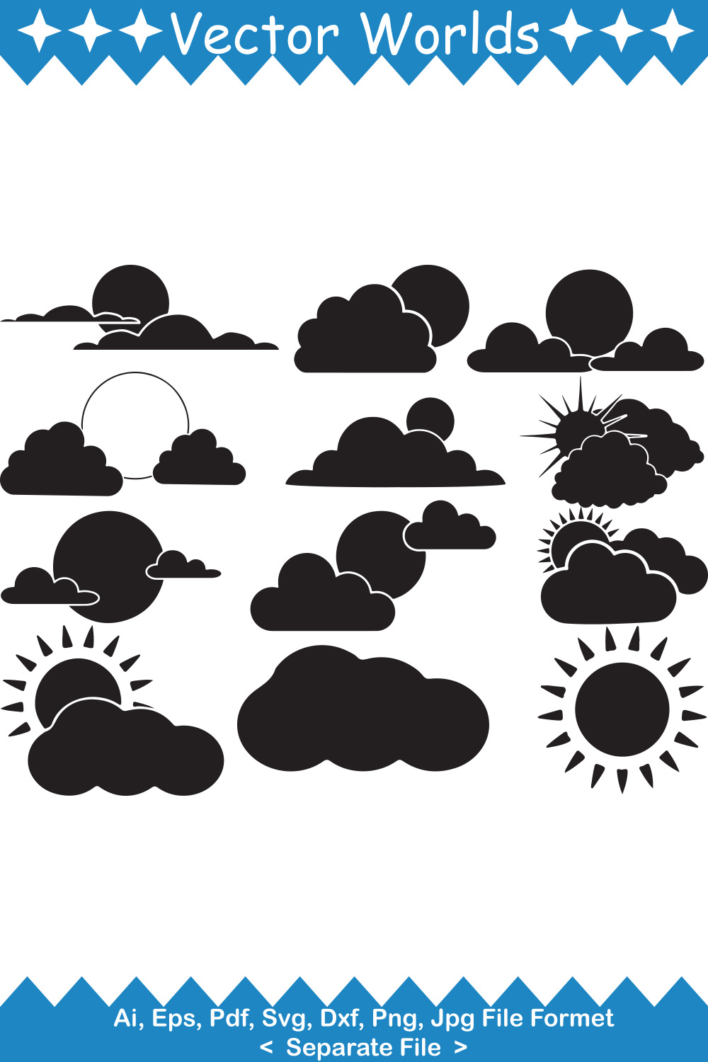 Sun clouds SVG Vector Design pinterest preview image.