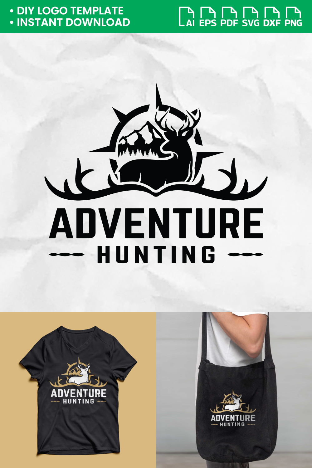 Adventure Hunting Logo Design Template pinterest preview image.