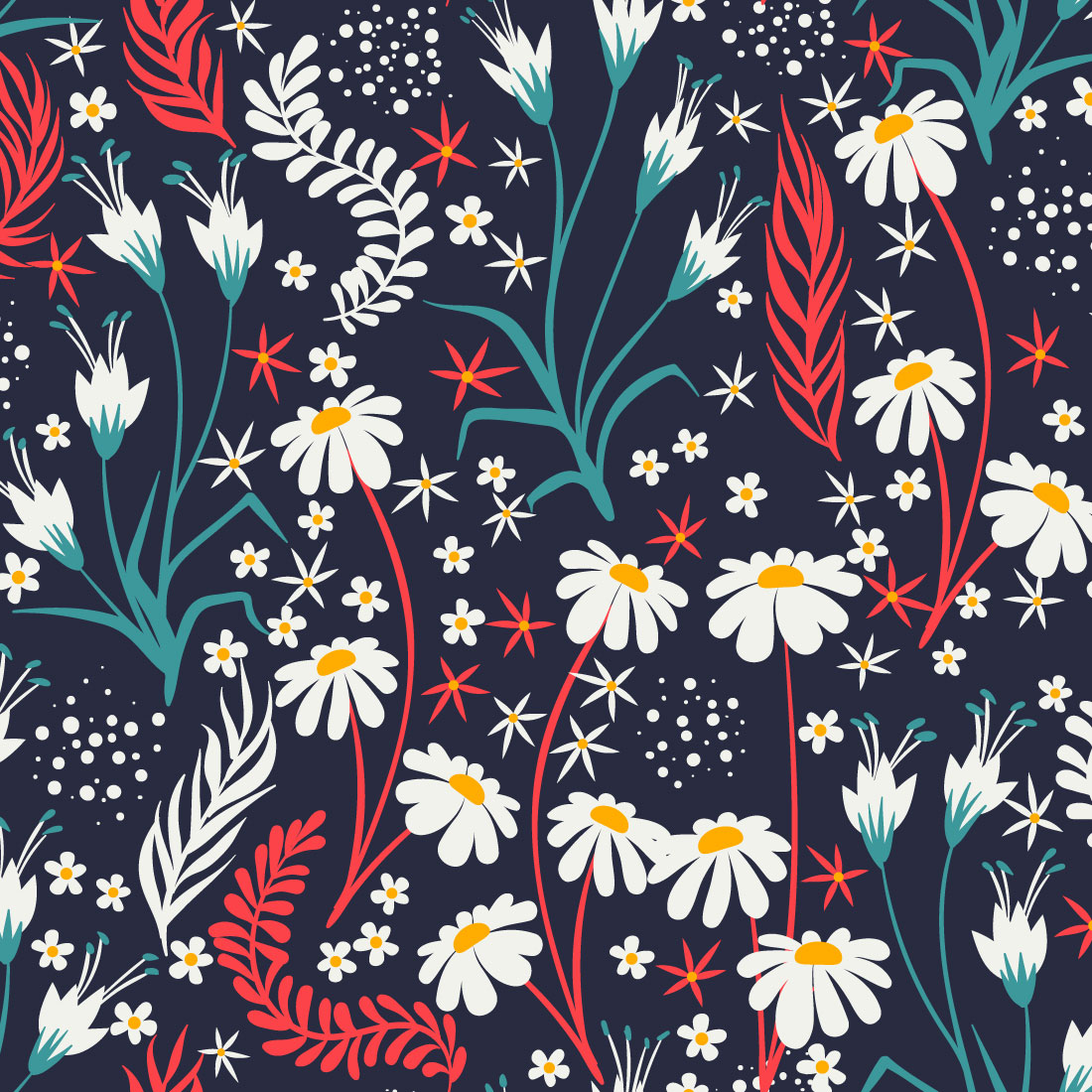 Chamomile Field Floral Seamless Patterns in Vector cover image.