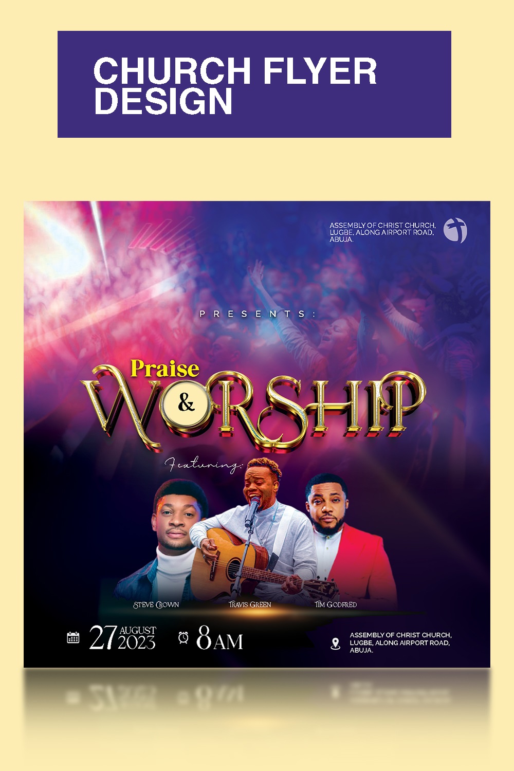 CHURCH FLYER DESING TEMPLATE (PRAISE AND WORSHIP) pinterest preview image.