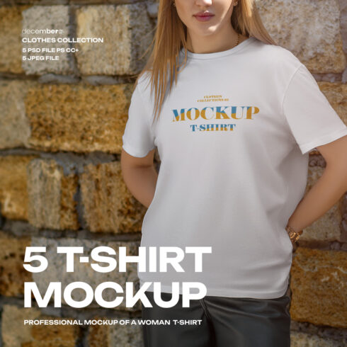 5 Mockups T-Shirt on a Girl in the Outdoor cover image.