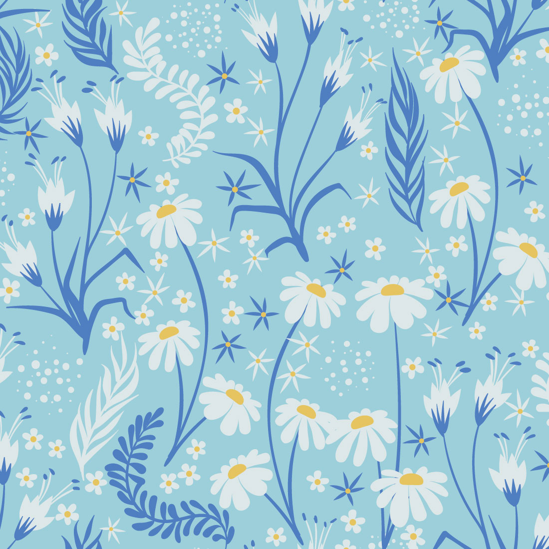 Chamomile Field Floral Seamless Patterns in Vector preview image.