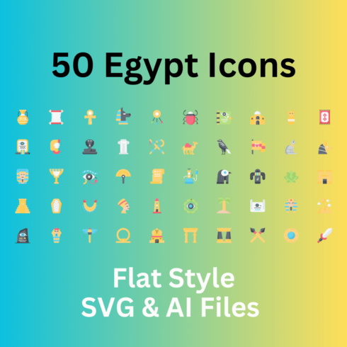 Egypt Icon Set 50 Flat Icons - SVG And AI Files cover image.